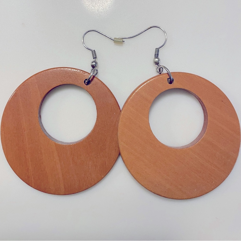 Wooden boho hoop statement dangle earrings